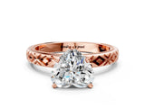 Rose gold Heart Solitaire Diamond Ring with Milgrain and Black Enamel X Pattern Band_88