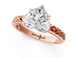 Rose gold Heart Solitaire Diamond Ring with Milgrain and Black Enamel X Pattern Band_89