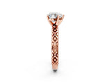Rose gold Heart Solitaire Diamond Ring with Milgrain and Black Enamel X Pattern Band_90