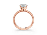 Rose gold Heart Solitaire Diamond Ring with Milgrain and Black Enamel X Pattern Band_91
