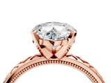Rose gold Heart Solitaire Diamond Ring with Milgrain and Black Enamel X Pattern Band_92