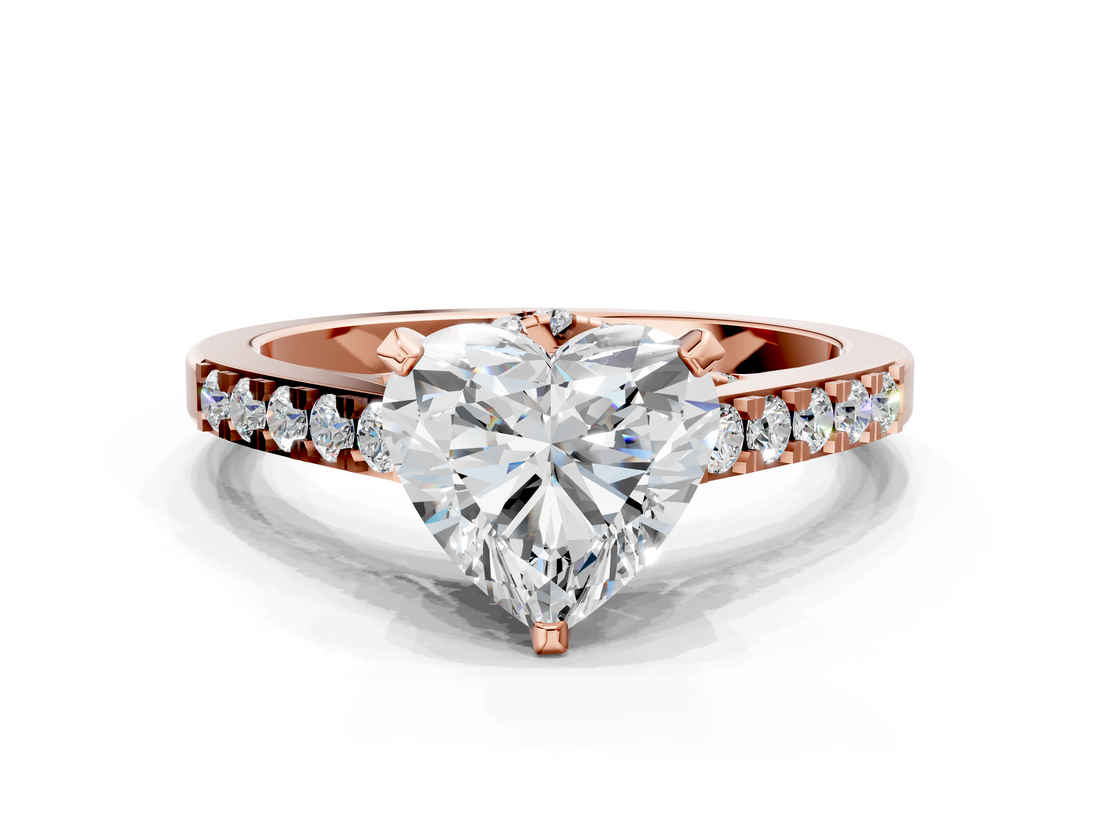 Rose gold Heart Solitaire Diamond Ring with Pavé Band and Four-Prong Setting_104