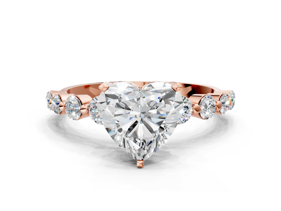 Rose gold Heart Solitaire Diamond Ring with Pave Band and Four-Prong Setting_250