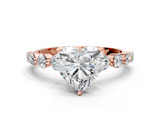 Rose gold Heart Solitaire Diamond Ring with Pave Band and Four-Prong Setting_250