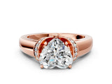 Rose gold Heart Solitaire Diamond Ring with Pave Band and Six-Prong Setting_26