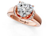 Rose gold Heart Solitaire Diamond Ring with Pave Band and Six-Prong Setting_27