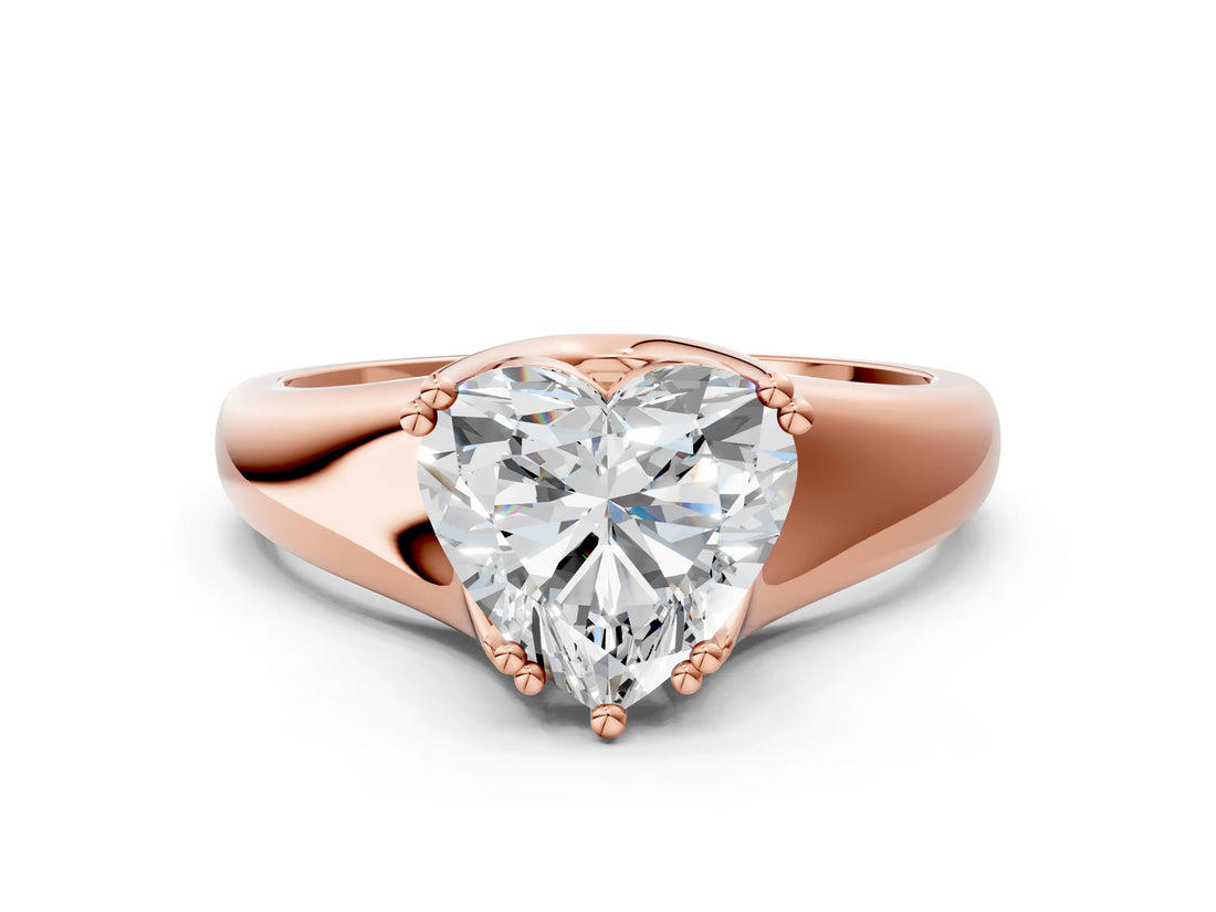 Rose gold Heart Solitaire Diamond Ring with Six-Prong Cathedral Setting_32