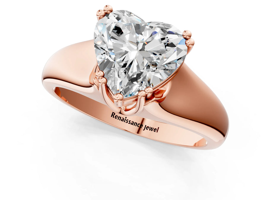 Rose gold Heart Cut Diamond Solitaire Ring with Wide Band and Prong Setting