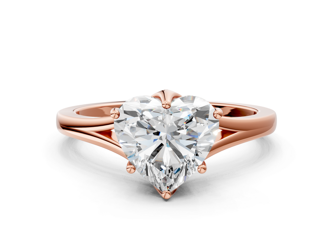 Rose gold Heart Solitaire Diamond Ring with Six-Prong Setting and Tapered Band_23