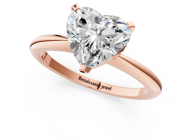 Rose Gold Heart-Shaped Solitaire Engagement Ring Setting with Tapered Band and Basket Head