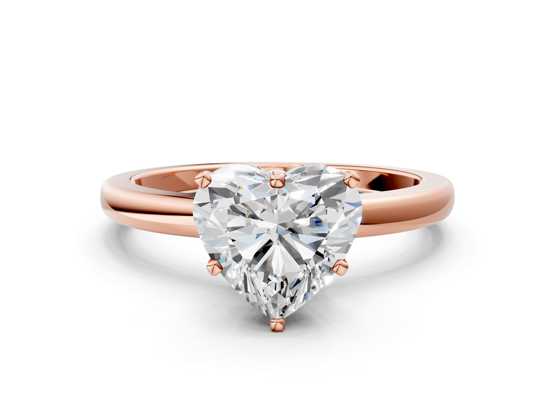 Rose gold Heart Solitaire Diamond Ring with Six-Prong Setting on a Classic Band_3