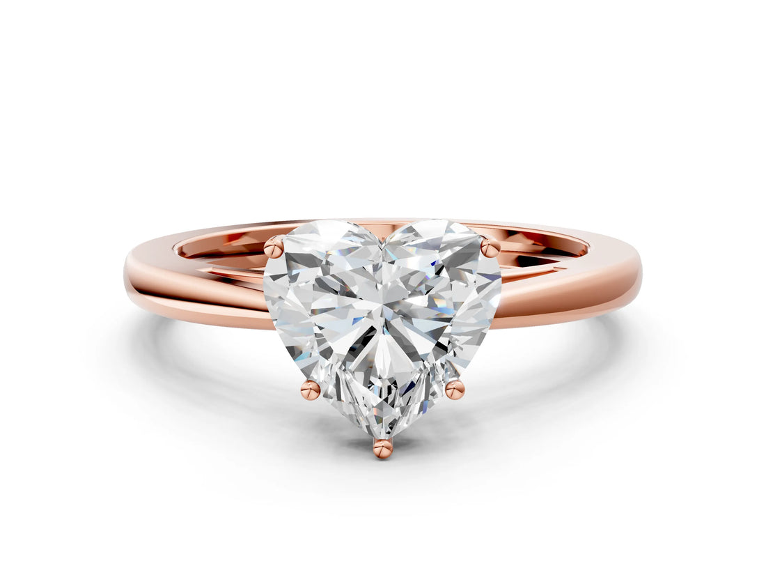 Rose gold Heart Solitaire Diamond Ring with Split Shank and Four-Prong Setting_12