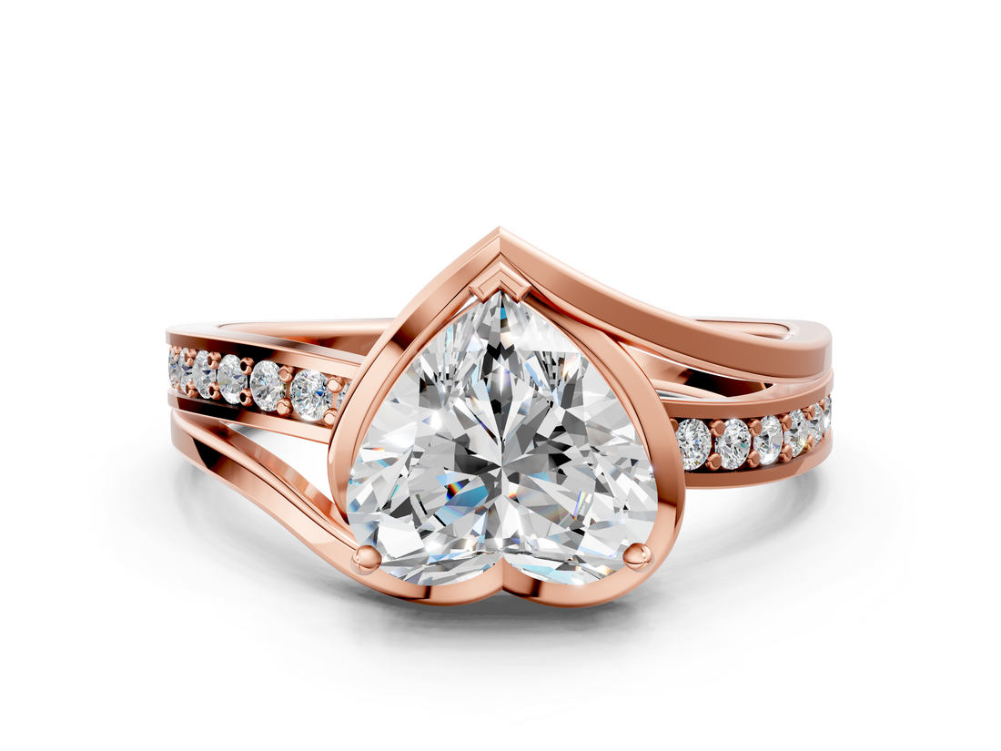 Rose gold Heart Solitaire Diamond Ring with Split Shank and Prong Setting_65