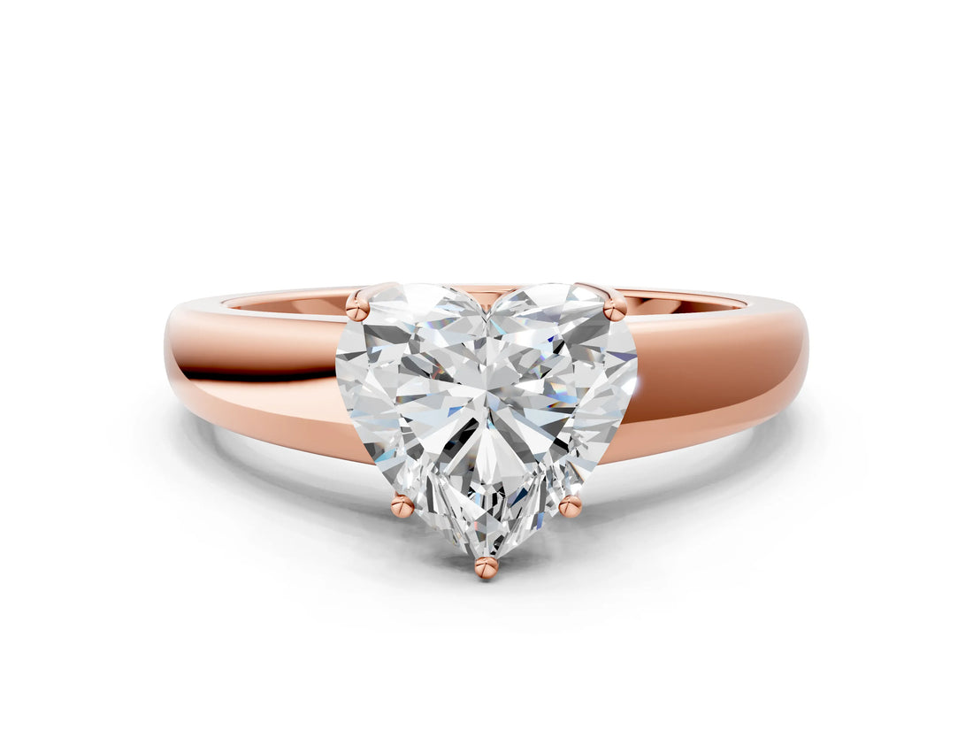 Rose gold Heart Solitaire Diamond Ring with Tapered Band and Four-Prong Setting_49