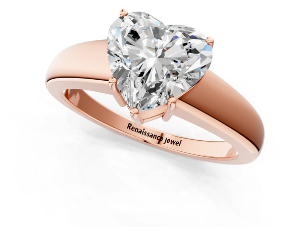 Rose gold Heart Solitaire Diamond Ring with Tapered Band and Four-Prong Setting
