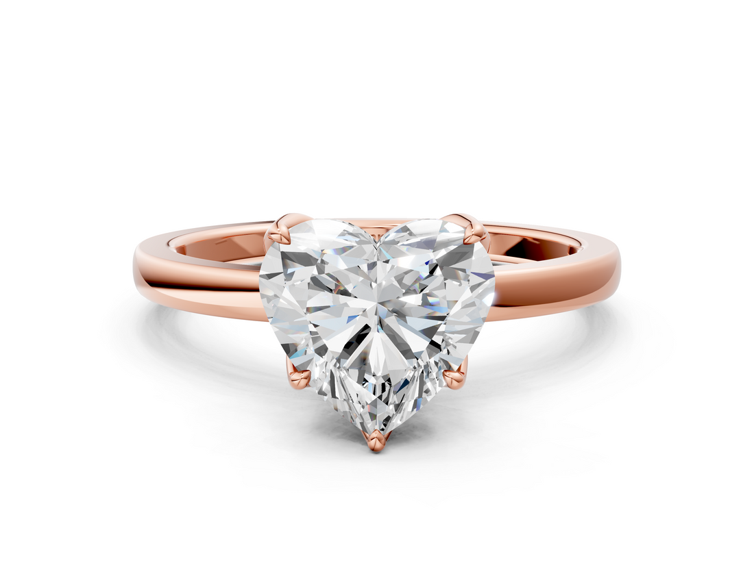 Rose gold Heart Solitaire Diamond Ring with Thin Band and Four-Prong Setting_3