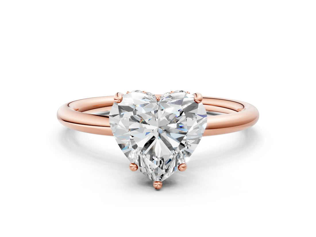 Rose gold Heart Solitaire Diamond Ring with a Classic Band and Four-Prong Setting