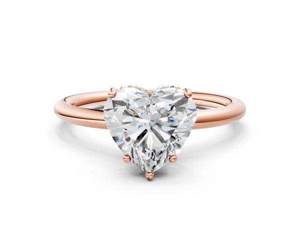 Rose gold Heart Solitaire Diamond Ring with a Classic Band and Four-Prong Setting