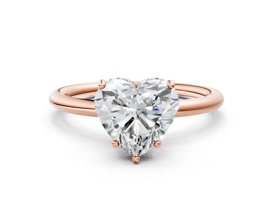 Rose gold Heart Solitaire Diamond Ring with a Classic Band and Four-Prong Setting