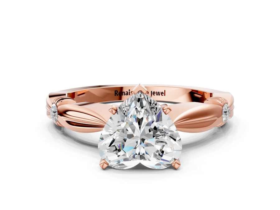 Rose gold Heart Solitaire Diamond Twisted Band with Four-Prong Setting