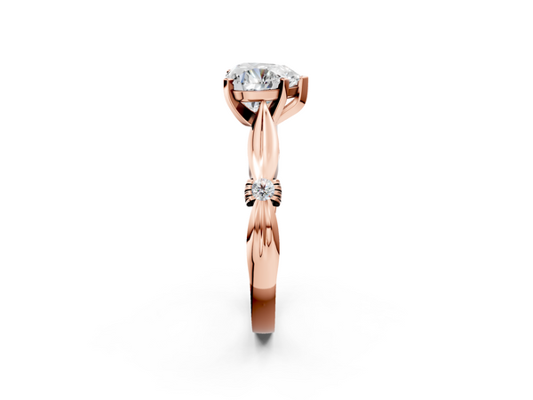 Rose gold Heart Solitaire Diamond Twisted Band with Four-Prong Setting