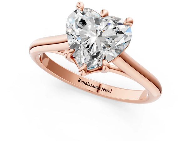 Rose gold Heart Solitaire Engagement Ring with Six-Prong Setting and Classic Band