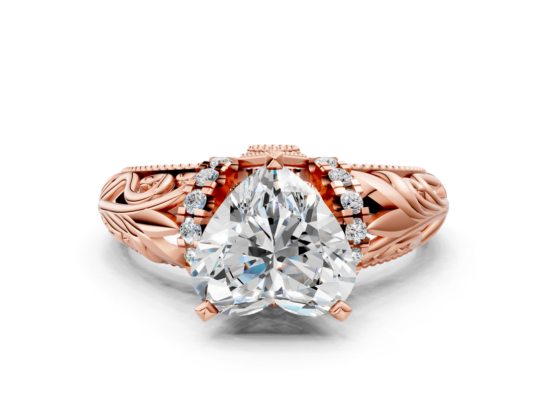 Rose gold Heart Solitaire Filigree Engagement Ring with Halo and Prong Setting_49