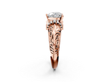 Rose gold Heart Solitaire Filigree Engagement Ring with Halo and Prong Setting_51