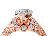 Rose gold Heart Solitaire Filigree Engagement Ring with Halo and Prong Setting_53