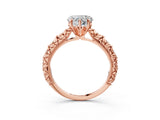 Rose gold Heart Solitaire Floral Milgrain Engagement Ring_34