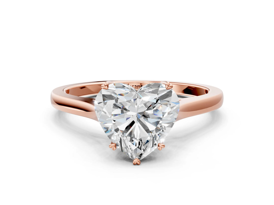 Rose gold Heart Solitaire Heart Prong Engagement Ring with Tapered Band_77