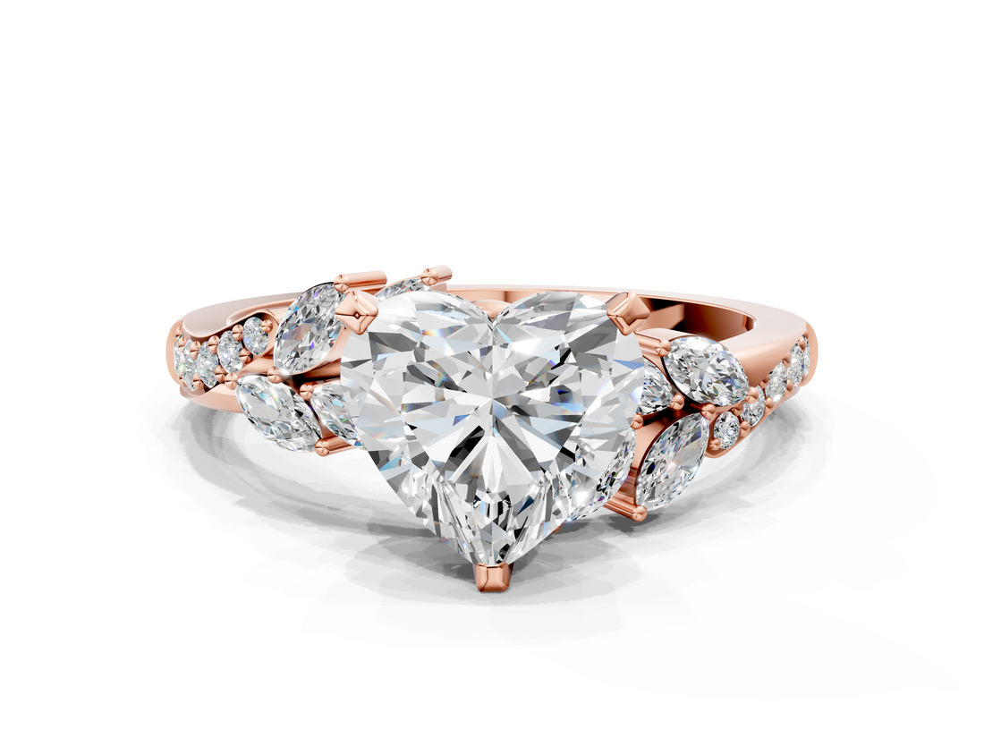 Rose gold Heart Solitaire Marquise Twist Band with Six-Prong Setting_63