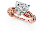 Rose gold Heart Solitaire Milgrain Diamond Engagement Ring with Bezel and Marquise Band_136