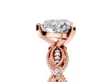 Rose gold Heart Solitaire Milgrain Diamond Engagement Ring with Bezel and Marquise Band_140