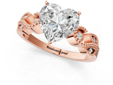 Rose gold Heart Solitaire Milgrain Leaf Band with Prong Setting_4