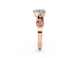 Rose gold Heart Solitaire Milgrain Leaf Band with Prong Setting_5