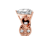 Rose gold Heart Solitaire Milgrain Leaf Band with Prong Setting_8
