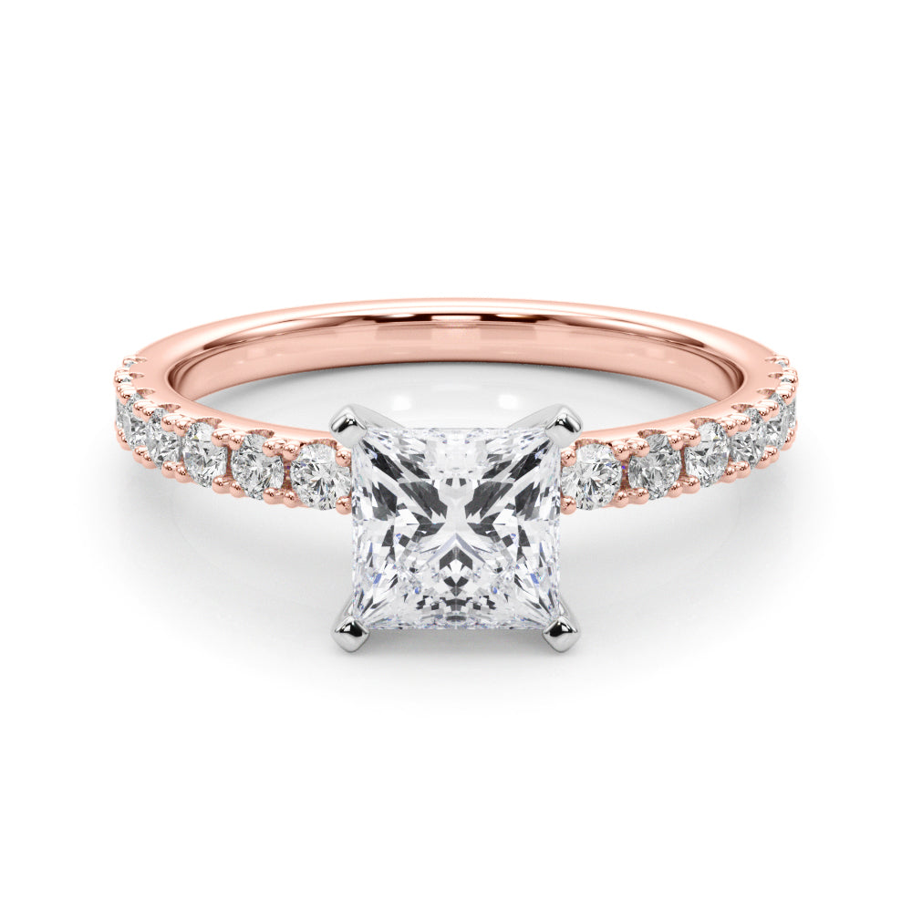 Rose gold Heart Solitaire Pavé Band with Four-Prong Setting