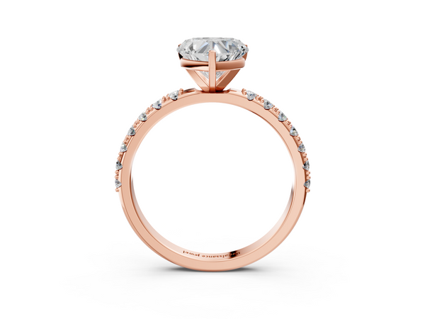 Rose Gold Heart-Shaped Solitaire Engagement Ring Setting with Large-Stone Scalloped Pave Band