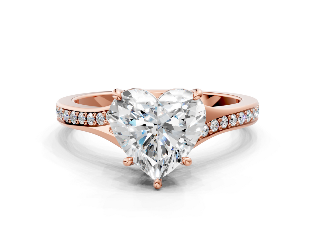 Rose gold Heart Solitaire Pavé Band with Four-Prong Setting_75