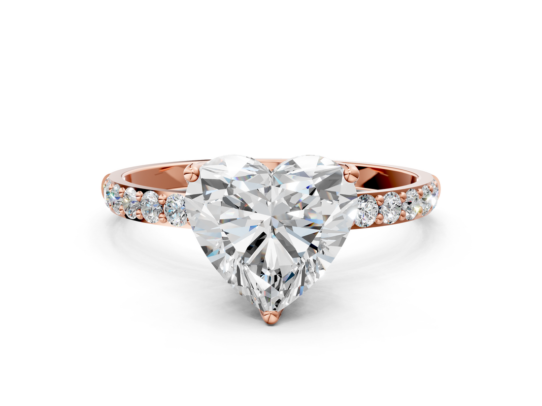 Rose gold Heart Solitaire Pavé Diamond Engagement Ring with Four-Prong Setting_59