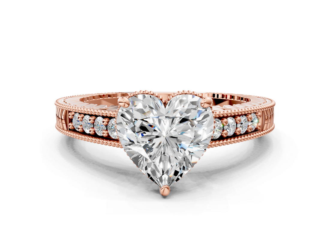 Rose gold Heart Solitaire Pavé Diamond Milgrain Engagement Ring with Four-Prong Setting_6