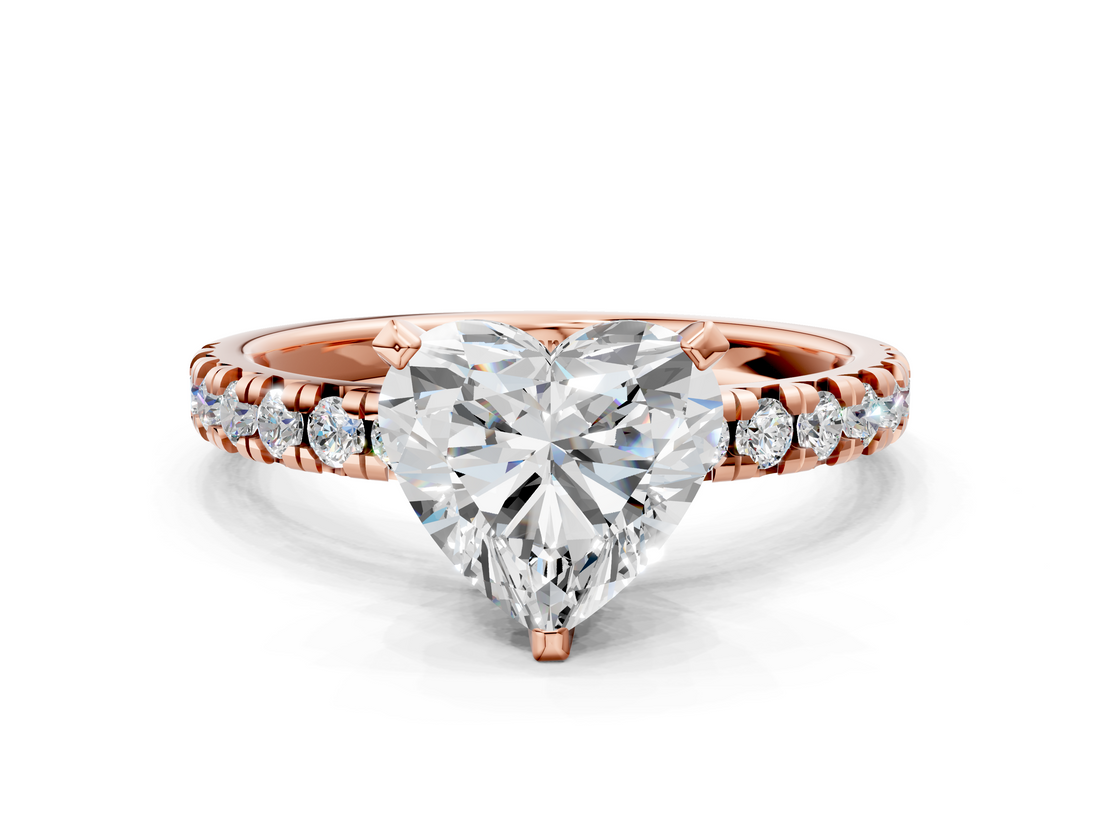 Rose gold Heart Solitaire Pave Diamond Engagement Ring with Four-Prong Setting_327