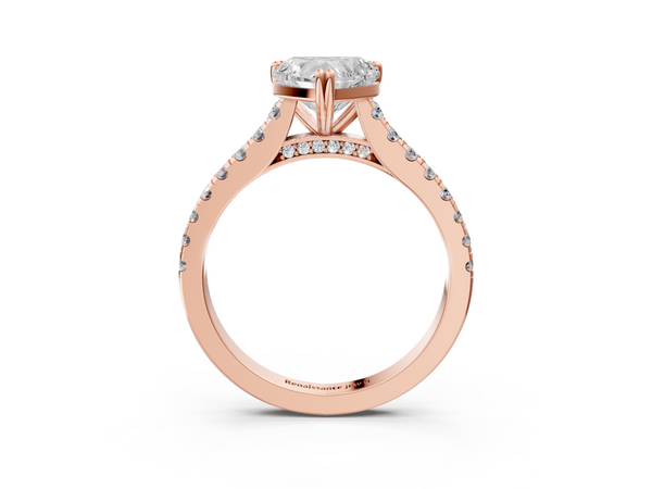 Rose gold Heart Solitaire Pave Diamond Engagement Ring with Prong Setting