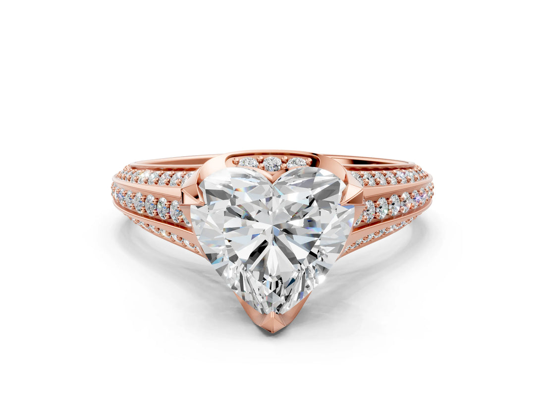 Rose gold Heart Solitaire Pave Split Shank Ring with Four-Prong Setting_81