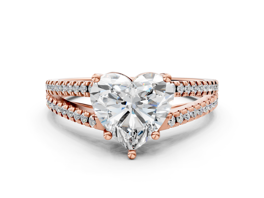 Rose gold Heart Solitaire Split Shank Pavé Diamond Engagement Ring_291