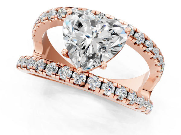 Rose gold Heart Solitaire Split Shank Pave Diamond Ring