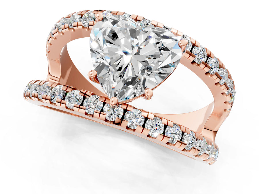 Rose gold Heart Solitaire Split Shank Pave Diamond Ring