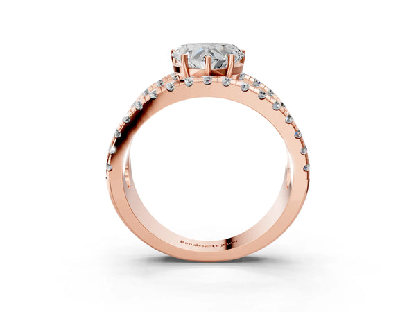 Rose gold Heart Solitaire Split Shank Pave Diamond Ring