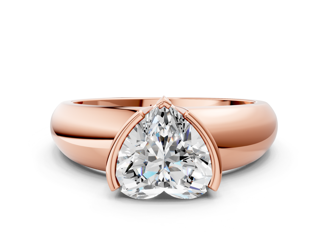 Rose gold Heart Solitaire Tension Set Diamond Ring with Wide Band_37
